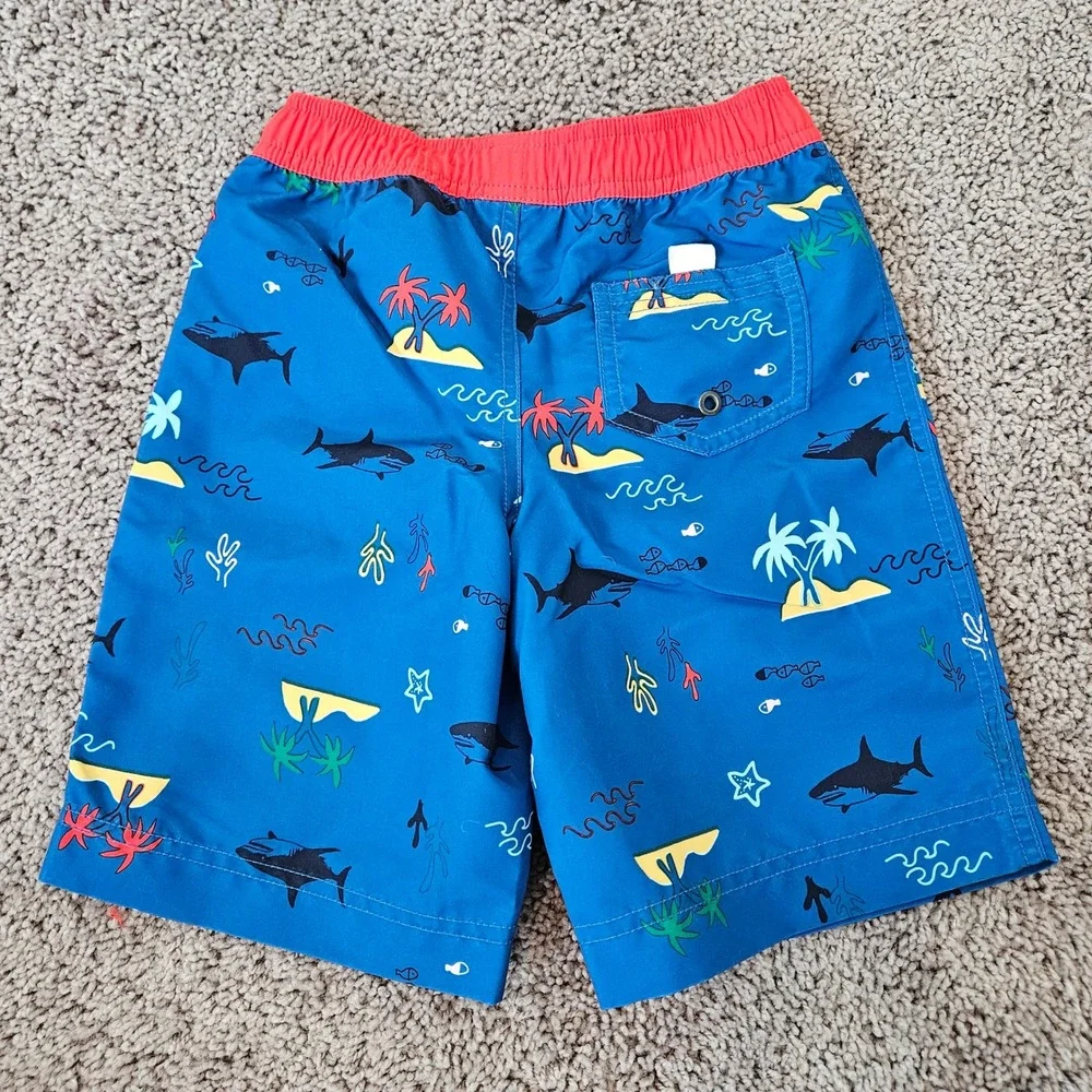 Hanna Andersson Swim Trunks Kids Size 5 Blue NEW Shark Tropical Sunblock‎ Swim